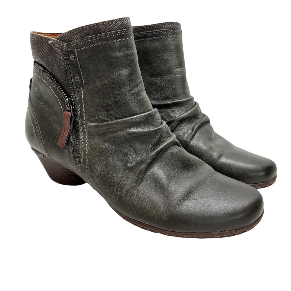 COBB HILL Dark Gray Ankle Booties Boots Shoes Genuine Leather Chunky Heels sz 11